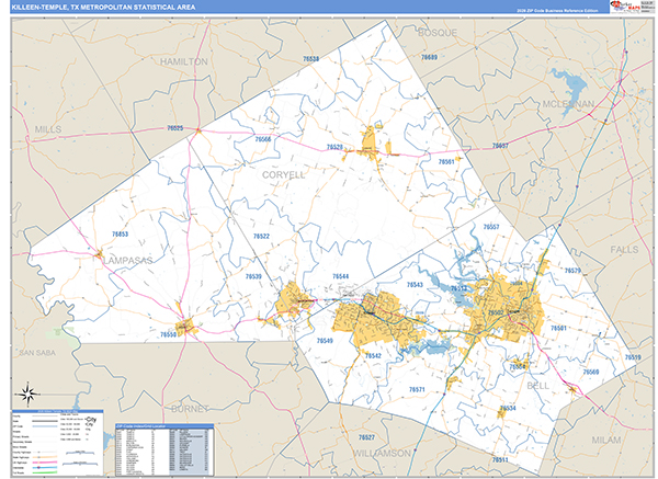 Killeen-Temple Metro Area Wall Map